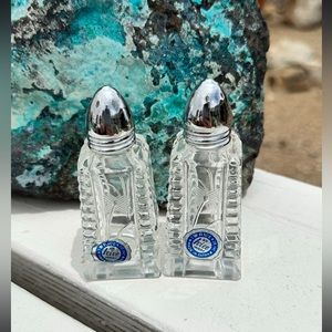 Vtg. Irice Cut Glass Crystal Salt & Pepper Shakers Made in Japan 4” Tall w/Tags